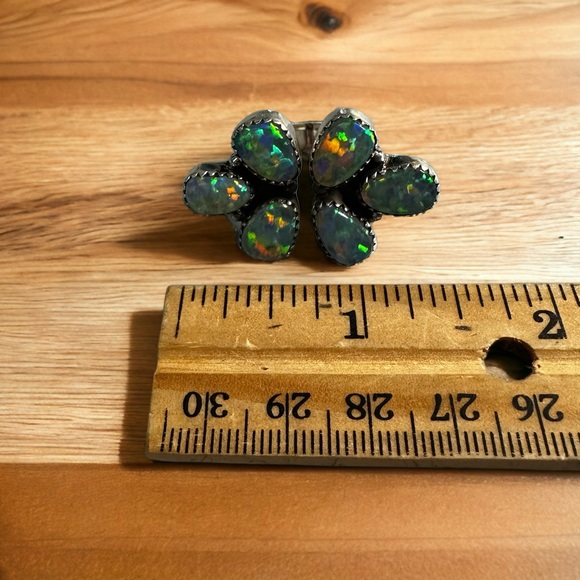 Aurora Opal Ring in Solid Sterling Silver Flutter Ring - Picture 6 of 10